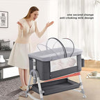 4 in 1 Baby Bassinet, Rocking Bassinets Bedside Sleeper with Comfy Mattress and Wheels, Height Adjustable Easy Folding Portable Bedside Crib for Newborn Infant,Dark Gray