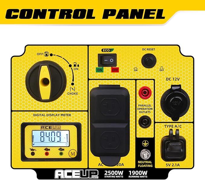 Aceup Energy 2500 Watt Gas Inverter Generator, Super Quiet Portable Generator for Home use, Camping, EPA Compliant