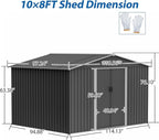 8×10 Ft Metal Outdoor Storage Shed with Floor Base and Sliding Door, 0.25mm Galvanized Steel Metal Garden Tool Shed Waterproof Backyard, Patio, Garden, Dark Grey