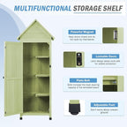 Wooden Outdoor Storage Cabinet,Tall Vertical Garden Tool Shed with Waterproof Metal Roof & Adjustable Feet – Perfect for Yard, Patio, Lawn & Deck (Green, 22" x 26" x 67")