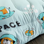 Kawaii Dog Rabbit Fox Comforter Set 3 Pieces Universe Galaxy Outer Space Bedding Set Astronaut Rocket Bed Quilt Set for Girls Boys Kids Blue