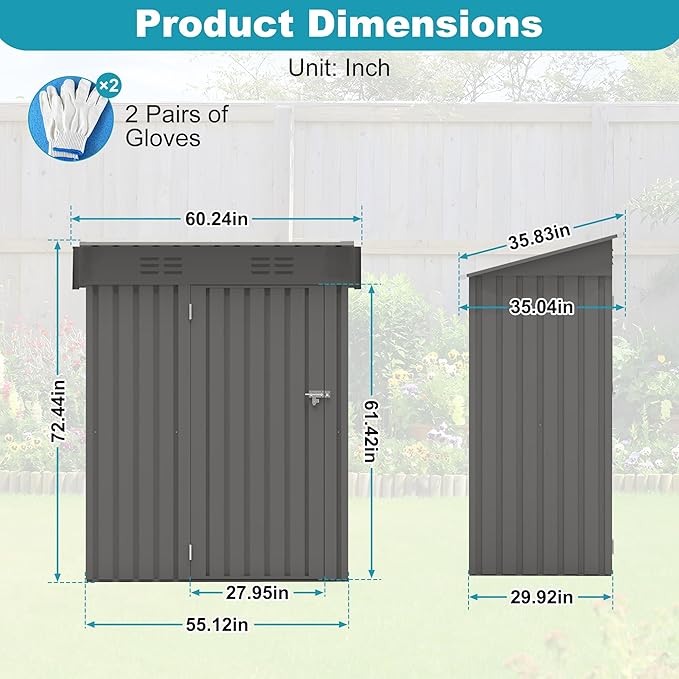 5X3 FT Outdoor Metal Storage Shed, Tool Shed with Pitched Roof and Lockable Door, Compact Garden Shed for Backyard Garden Patio Lawn, Gray