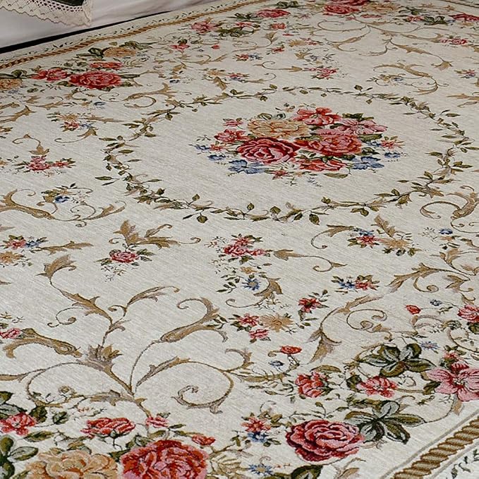 Rustic Shabby Rose Rug Luxury Vintage Elegant Traditional Rugs Accent Floral Rugs Carpet for Home Living Room/Bedroom, 4' x 6', Country Rose