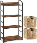 Vagusicc 4 Tier Bookshelf with 2 Storage Baskets, Tall Bookcase Shelf Storage Organizer Wood Book Shelf, Modern Shelf Rack Shelves with Steel Frame, Multipurpose Bookshelf for Bedroom Living Room