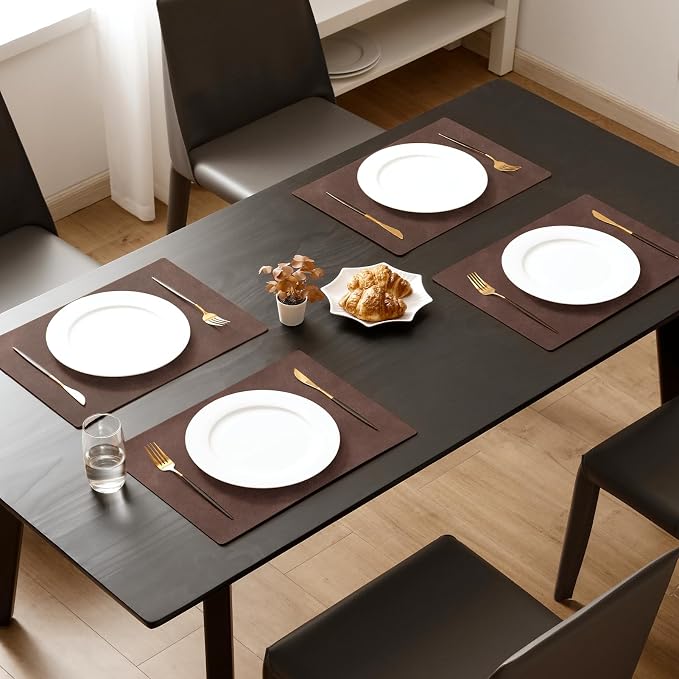 MOSAYT Vinyl Placemats Set of 6-12 X 17 Inch - Faux Leather 100% Waterproof Oil-Proof Wipeable PU Place Mats, Heat Resistant Reversible Table Mats for Kitchen, Dining, Outdoor, Coffee