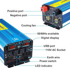 Yinleader 4000W Pure Sine Wave Power Inverter 12V DC to AC 110V-120V Converter for Family Vehicle RV Truck Solar System/Road Trip/Camp/Emergency w/4 AC Charger Outlets LED Display Remote Controller