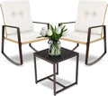 YIYAN 3 Pieces Patio Bistro Set Outdoor Rattan Wicker Rocking Chairs Set,Patio Outdoor Furniture Conversation Sets with Sofa Chairs,Glass Coffee Table and Washable cushion (Light Beige)