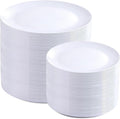 PULOTE 200 Pieces White Plastic Plates Disposable - Include 100PCS 10 inch Dinner & 100PCS 7 inch Dessert Plates, Ideal for Party & Wedding