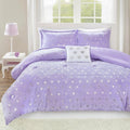 Mi Zone Rosalie Comforter Set for Girls, Ultra-Soft Microlight Plush Metallic Printed Hearts Brushed Reverse Overfilled Down Alternative Hypoallergenic All Season, Twin/Twin XL, Purple/Silver, 3 Piece