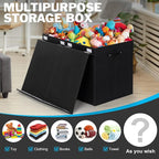 122L Large Toy Box Chest with Lid, Foldable Toy Storage Organizer Bin Boxes with Removable Divider for Kids, Boys, Girls, Nursery, Playroom, 26"x17" x17"(Linen Black)