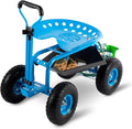 Rolling Garden Tool Cart with Seat Heavy Duty Scooter with Handle and Storage for Seniors Garden Cart on Wheel,Blue