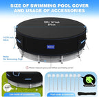 12 Ft Round Pool Cover with Reflective Strips, 420D Swimming Pool Cover for Above Ground Pools, Solar Cover with Drawstring and Ground Nails for Dustproof, UV Protected
