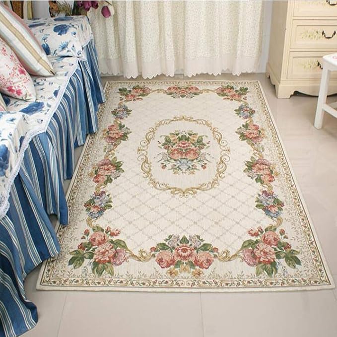 Luxury Soft Rustic Floral Area Rugs Washable Elegant Non Slip Accent Floor Rugs Carpet for Bedroom Kids Play Mat, 55'' x 35'', Rural Flower