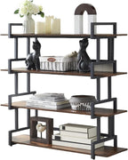 4-Tier Bookshelf-Industrial Bookcase, Rustic Open Book Shelf, Vintage Freestanding Bookshelves, Metal Frame and Solid Wood, Living room, Office, Bedroom Storage
