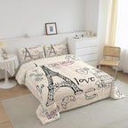 Feelyou Eiffel Tower Comforter Set King Paris Tower Comforter for Girls Romantic Rose Chic Paris Bedding Set Paris Cityscape Printed Heart Love Duvet Set Room Decor Quilt Boys