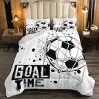 Erosebridal Kids Football Comforter Set Full Size American Soccer Bedding Set Sports Games Duvet Sets for Boys Girls Children Teens Geometric Polygon Down Comforter for Bedroom, Black White