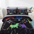 KAKKI 5 Piece Boys Queen Gamer Comforter Set with Sheets, 3D Colorful Video Game Controller Comforter for Kids Teen, All Season Soft Microfiber Gaming Bedding Set(Black,Queen)