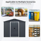 4x8 FT Outdoor Storage Shed, Metal Garden Shed with Frame Floor, Outside Tool Shed with Lockable Sliding Doors, Waterproof Storage Building with Sloped Roof for Backyard, Patio, Lawn, Black