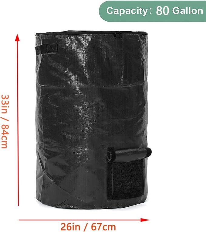 Large Compost Bin Bags,Garden Compost Bin Bags 80 Gallon(300L) Outdoor Collapsible Garden Yard Garbage Cans Leaf Bag (Black 2pcs)