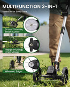 Electric Weed Wacker Cordless with Wheel, Brushless Grass Trimmer with 21V 4.0Ah Battery and Fast Charger, 3 Types of Blades String Trimmer, Weed Eater Battery Powered, Grass Cutter Machine