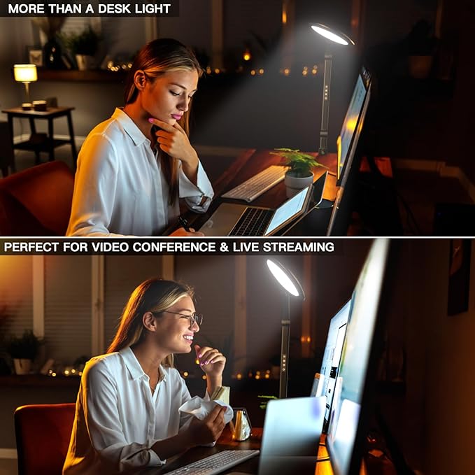 Desk Lamp LED with Remote Control, Desk Light for Video Conferencing, Zoom Light with Clamp, Adjustable Brightness & Color Temperature, Webcam Light, Keylight, Table Lamp