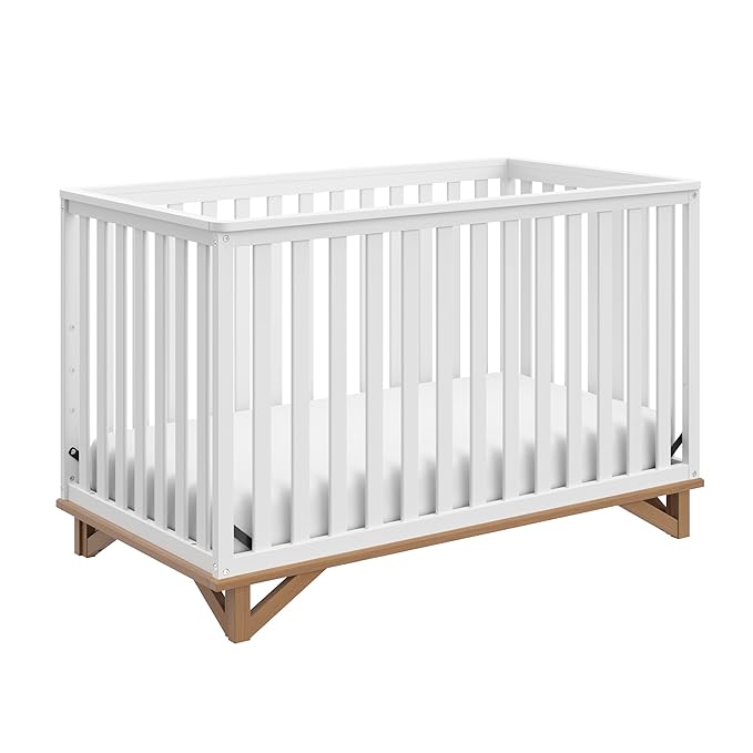 Storkcraft Santa Monica 5-in-1 Convertible Crib (White with Vintage Driftwood) – GREENGUARD Gold Certified, Modern Design, Two-Tone Baby Crib, Converts to Toddler Bed, Daybed and Full-Size Bed