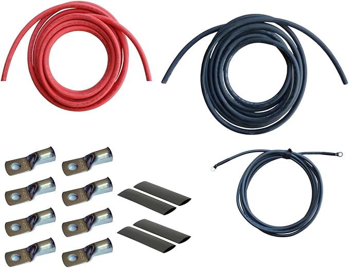 WindyNation 8 Gauge AWG (10 Feet Black + 10 Feet Red) Power Inverter Battery Cable Wire Kit for DC to AC Inverters RV, Car, Solar, Marine, Off-Grid