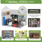 8x6x7 FT Resin Storage Shed, Waterproof Outdoor Shed w/Floor Included, 2 Windows, Double Lockable Doors & Vents,Outside Plastic Tool Sheds for Garden, Lawn, Backyard, Dove Grey