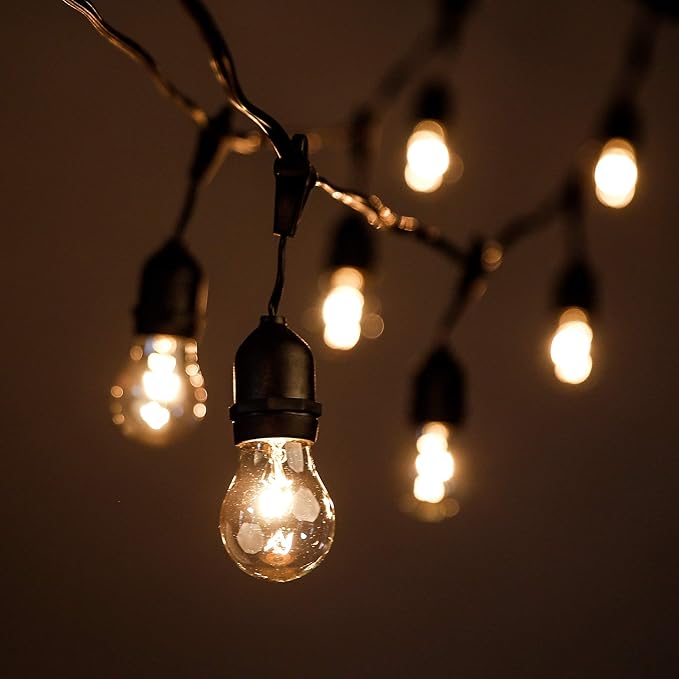 Hometown Evolution, Inc. 24 Foot E26 Outdoor Commercial String Lights with Suspended Socket for Weatherproof Heavy Duty Vintage Outside Lighting - Set of 12 A15 Clear Bulbs