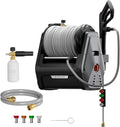 Giraffe Tools Grandfalls Retractable Wall Mount Pressure Washer Plus, Max 2900PSI 2.2 GPM, Electric Power Washer with 100ft Pressure Hose for Car/Patios, Automatic Rewind, Dark Silver