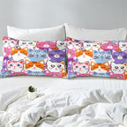 Cat Full Comforter Set for Bedroom - 3Pcs Colorful Cat Comforter Set for Teens Kids Cute Cartoon Cat Bedding Set Ultra Soft Warm Lightweight Kawaii Animal Patterns Comforter with 2 Pillowcases