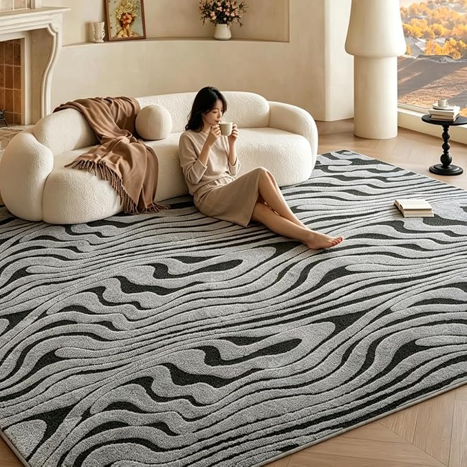 Washable Area Rug 4'x6' for Kids Room Living Room Bedroom, Zebra | Soft Cozy Fluffy Mid Pile Machine Washable Non Slip Modern Jacquard Boho Accent Area Carpet for Nursery Kids Room Hotel