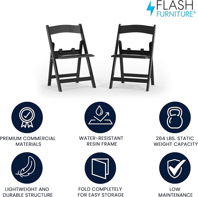 Flash Furniture Hercules Kids Resin Folding Chair, Black, 2-Pack | Black Vinyl Padded Seat