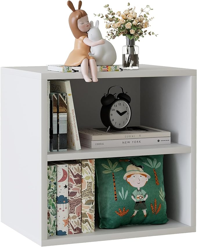 Storage Cube 2 Tiers White Stackable Storage Shelf, Cubby Organizer Wooden Display Shelf Closet Organizer,Modern Cubical Bookcase Compact Storage Cabinet for Living Room Bedroom Office