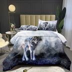 Bodhi Wild Wolf Comforter Set Twin for Boys,Mens Wolf Bedding Set, Wolf Standing in The Forest Surrounded by Fog, Wolf Comforter with Matching Pillowcases, 1 Comforter+1 Pillow Shams #4018