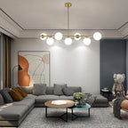 Modern Linear Gold Chandelier for Dining Room, 7-Light Adjustable Dimmable Ceiling Light with Glass Globes, Kitchen Island Pendant Lighting Mid Century Light Fixture for Living Room Bedroom Foyer