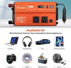 750W Pure Sine Wave Inverter, Car Power Inverter, 12V DC to 110V AC Power Converter, Emergency Power Inverter with Type-C, Dual 5.2V/2.4A USB, 3AC Outlets for Home,Camping, RV, Truck, Vehicles