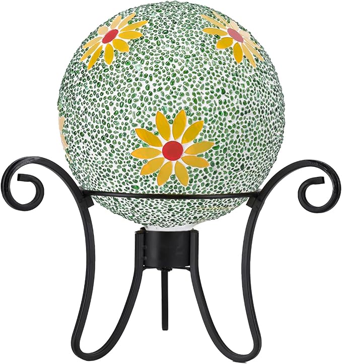 Gazing Ball 8 Inch Flower Glass Mosaic Garden Globe Outdoor Gazing Globe Yard Ornament for Garden Yard Home Lawn Outdoor Decoration Gift for Women (Not Solar Powered)