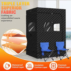 Upgraded 2 Person Portable Sauna, Portable Steam Sauna for Home, Personal Sauna Box Full Body with 1000W 2.6L Steam Generator, 99 Minute Timer, 2 Folding Chairs, Remote Control Included(Black)