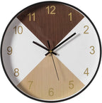 Decorative Modern Round Wood- Looking Plastic Wall Clock for Living Room, Kitchen, or Dining Room, Brown and Beige