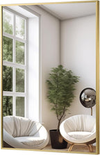 FARMER 24x32 Inch Gold Bathroom Mirror, Rectangle Wall Mounted Mirror, Vanity Mirror, Brushed Square Mirror, Framed Bathroom Mirror for Bedrooms, Entryways, Living Rooms, Horizontal/Vertical