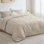 CozyLux King Size Comforter Set Beige - 3 Pieces Boho Tufted Shabby Chic Bedding Comforter Set for All Seasons, Chevron Bedding Sets with Comforter & 2 Pillow Shams
