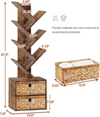 Vagusicc 6 Tier Tree Bookshelf, Modern Floor Standing Bookcase with Storage Drawer, Space Saving Storage Organizer Book Shelves for Books, Tall Wood Storage Rack for Bedroom/Living Room/Home Office