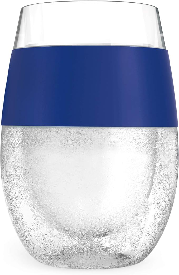 Host Wine Freeze Cup Set of 2 - Plastic Double Wall Insulated Drink Cup, Freezable Vacuum Insulated Wine Glasses, 8.5 oz Blue