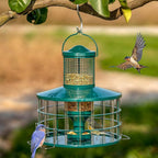 Upgraded Caged Bird Feeders Squirrel-Proof, Flexible Adjustment of Grille Size, 3 Lbs Seed Capacity, DIY Starling-Proof Caged Tube Hanging Wild Bird Feeder, Attract Small Birds(Deep Green)
