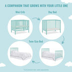Edgewood 4-In-1 Convertible Mini Crib In Mint, JPMA Certified, Non-Toxic Finish, New Zealand Pinewood, With 3 Mattress Height Settings, Included 1" Mattress Pad