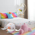 A Nice Night 6Pcs Gradient Glitter Bedding Set for Girls, Colorful Rainbow Galaxy Comforter Set, Ultra Soft Bedding Sets (Multi,Queen 6Pcs)
