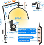 TwoWin Half Moon Light for Lashes, Height Adjustable Lash Light for Eyelash Tech Half Moon, Eyelash Lamp Led for Eyelash Extension, Tattoo Artists, Nail Tech, Filming Content Creation