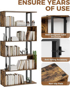 Gadroad 5-Tier Geometric Bookcase,S Shaped Bookshelf, Wood Decorative Storage Shelving, Modern Freestanding Display Shelves, Tall Book Shelf Unit for Living Room Bedroom, Rustic Brown