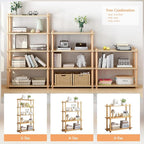 IOTXY 4-Tier Wooden Shelf Bookcase - Modern Open Bookshelf, Free Standing Storage Rack, Multifunctional Display Stand for Home and Office, Oak, Rectangle